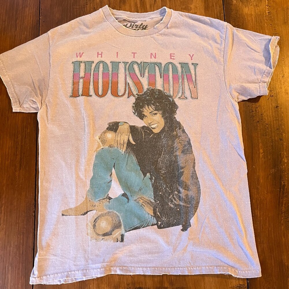 Purple Whitney Houston Distressed T-Shirt | Double Stitch | Size S